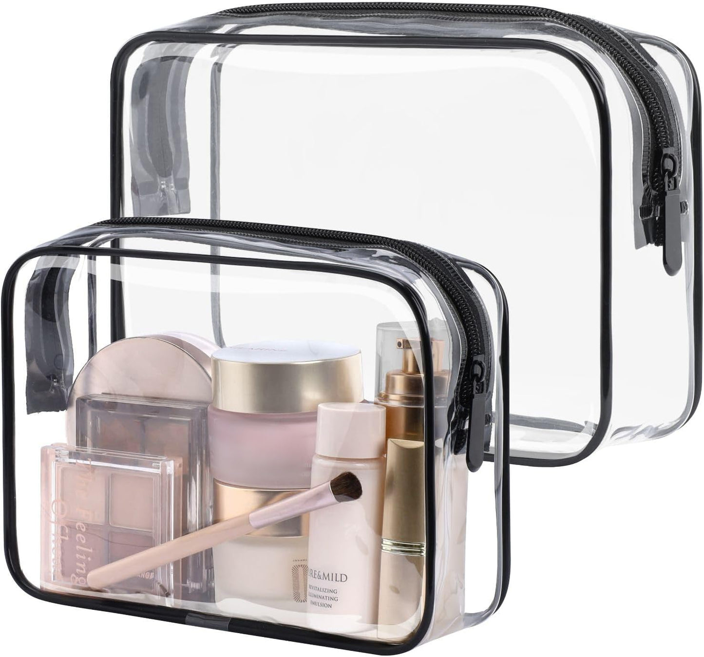 PACKISM TSA Approved Toiletry Bag - Clear Makeup Bags in 2 Size, Durable with Supporting Frame, Perfect for Travel Essentials, Carry-on Airport Airline Compliant Bag, Black