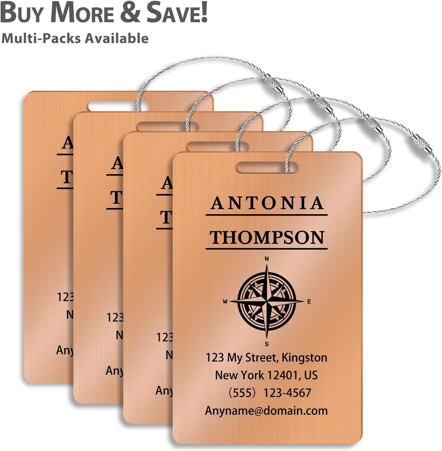 Personalized Luggage Tags for Suitcases (2/4/6/8 Pack) - Custom Engraved Metal Travel Tag, Customizable Pattern/Name/Text for Bags Backpacks Suitcases