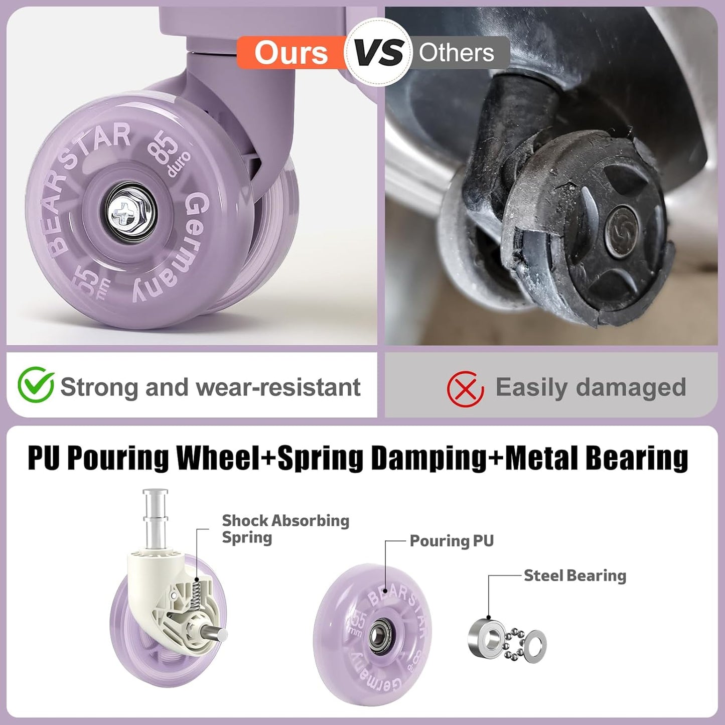 Aluminium Frame Checked-Luggage with Smooth Jelly Wheels, Hardside Zipperless Rolling Suitcase with TSA Lock (Purple, 21-Inch)