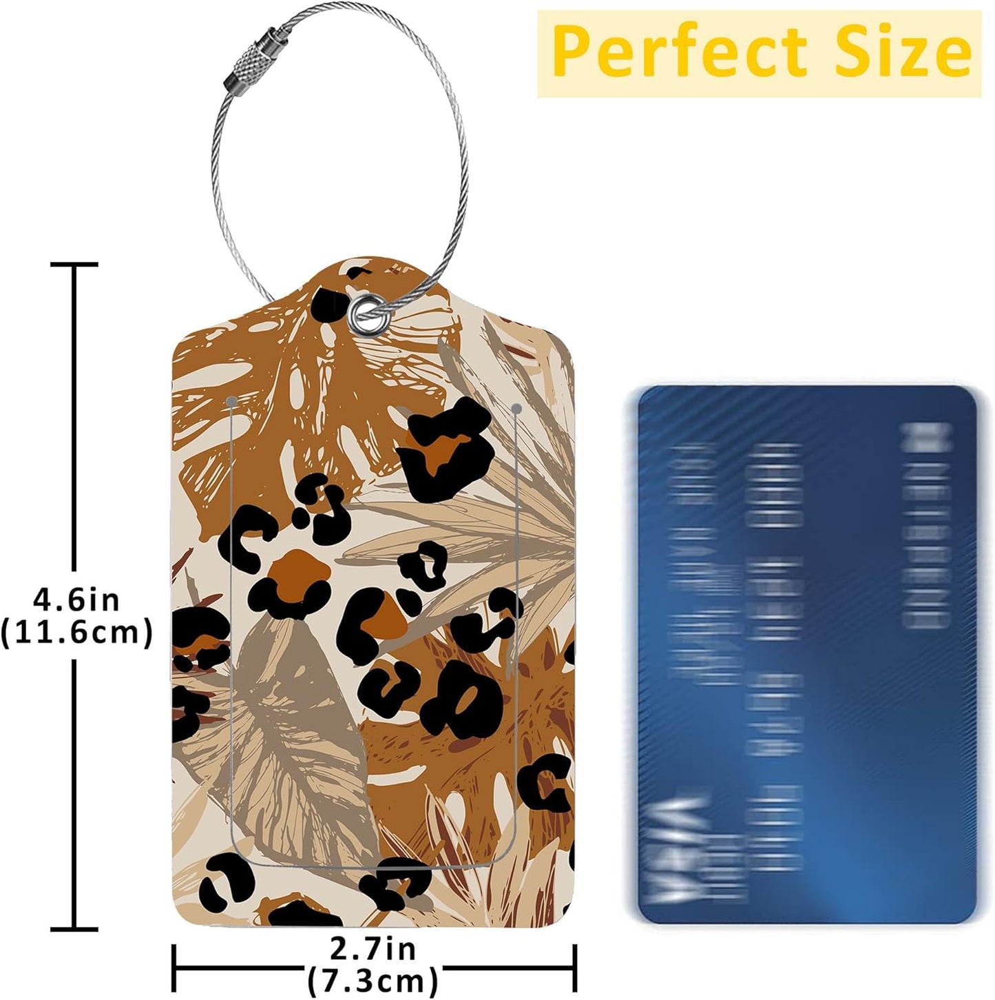 2 Pack Abstract Tropical Leaves Luggage Tags for Suitcases,Modern Boho Leather Baggage Suitcases Tag Name ID Label Privacy Cover Travel Bag Tags for Women Men Boys Girls