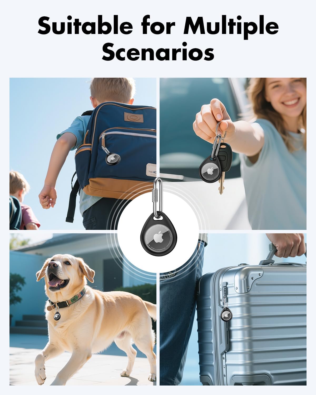 UNBREAKcable AirTag Holder for Apple - 4 Pack Air Tag Case [Professional Carabiner] [Waterproof] [Shockproof] TPU AirTag Keychain for Kids, Pets, Keys, Luggage, Backpacks