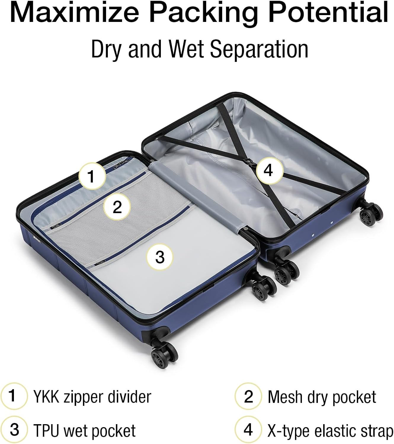 KYME Carry On Luggage 22x14x9 Airline Approved with Cup Holder Hardside Carry On Suitcase with Spinner Wheels TSA Lock Hardshell 22 inch Travel Rolling Luggage for Women Men Navy