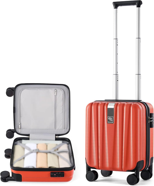 Hanke 14 Inch Underseat Carry On Luggage with Wheels Hard Shell Suitcases Lightweight Small Luggage for Weekender Mini Suitcase Carry On Bag Travel Luggage for Travel Rolling Suitcase.(Orange)
