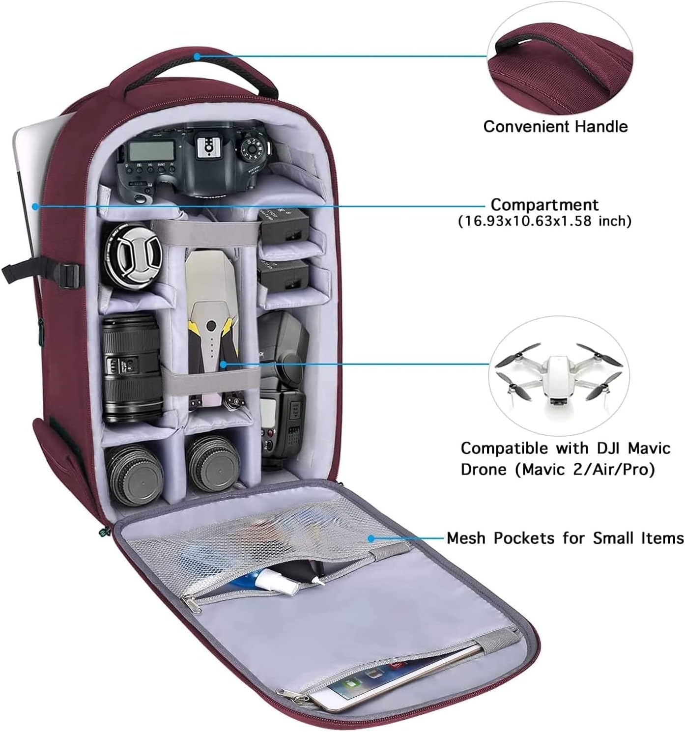 MOSISO Camera Backpack, DSLR/SLR/Mirrorless Photography Camera Bag 15-16 inch Waterproof Hardshell Case with Tripod Holder&Laptop Compartment Compatible with Canon/Nikon/Sony, Wine Red