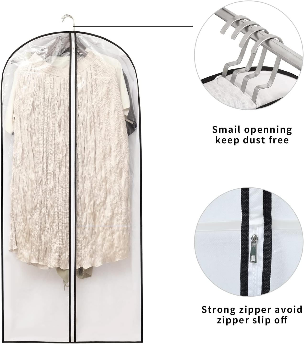 Hanging Clothes Storage with 4" Gusseted Garment Covers (Set of 6) - Clear Suit, Gown, Long Coat, Dress Protectors for Closet - 24"x 50"x 4" / 6 Pack