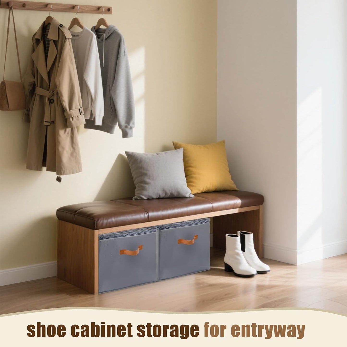 Shoe Organizer for Closet, Fits up to 16 Pairs Shoe Storage, Clear Foldable Shoe Containers Boxes Bins Baskets with Adjustable Dividers and Clear Cover Grey