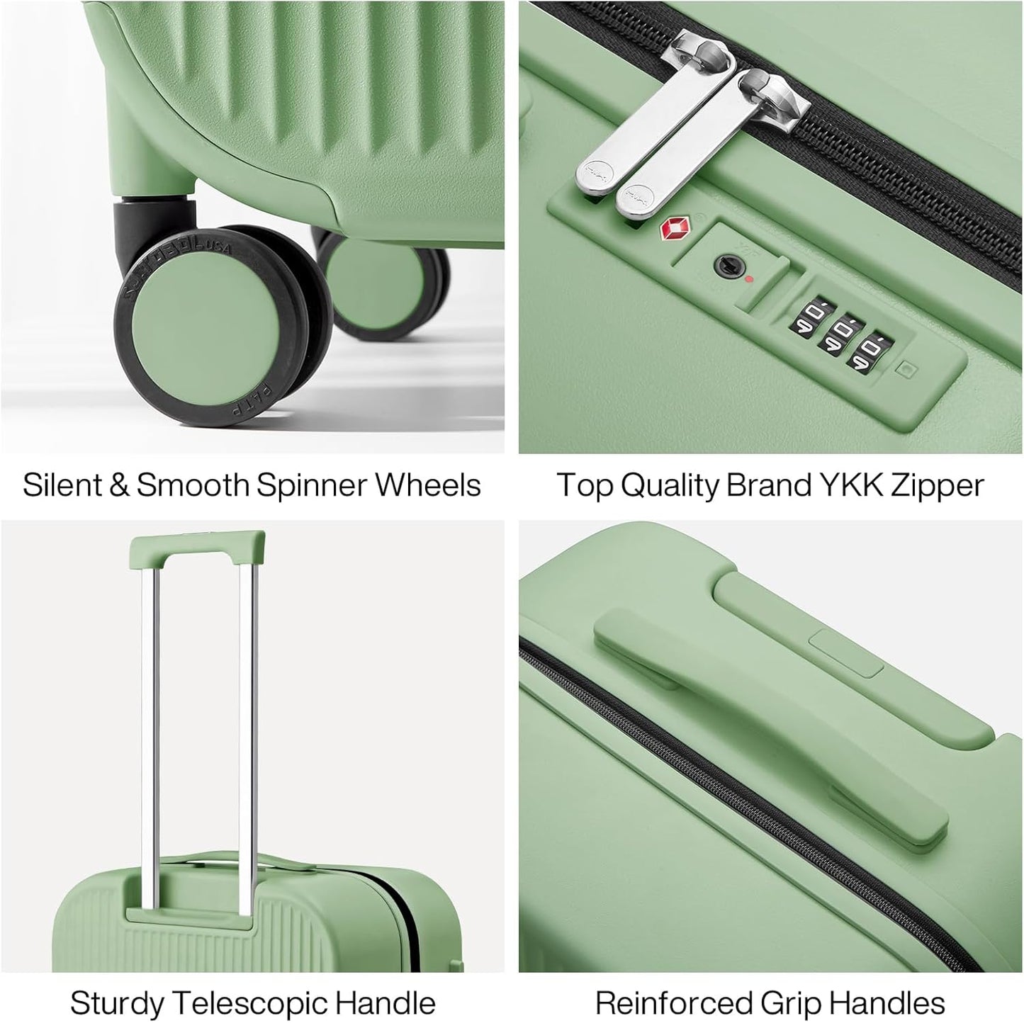 mixi 20 Inch Carry On Luggage PC Hardside Suitcases with Wheels & TSA for Travel Woman Men, Avocado Green