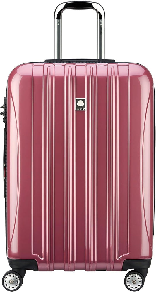 DELSEY PARIS Helium Aero Hardside Expandable Luggage with Spinner Wheels, Peony Pink, Checked-Medium 24 Inch