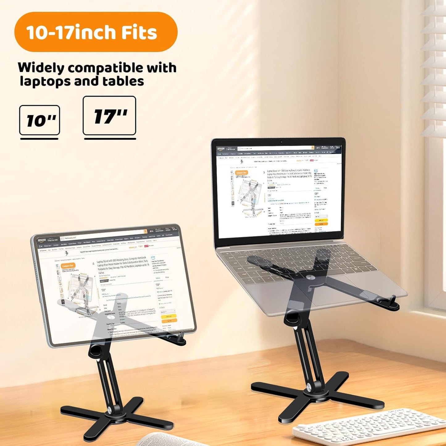 Laptop Stand with 360 Rotating Base, Computer Notebook Laptop Riser Metal Holder for Desk Collaborative Work, Fully Foldable for Easy Storage, Fits All MacBook, Laptops up to 16 inches, Black