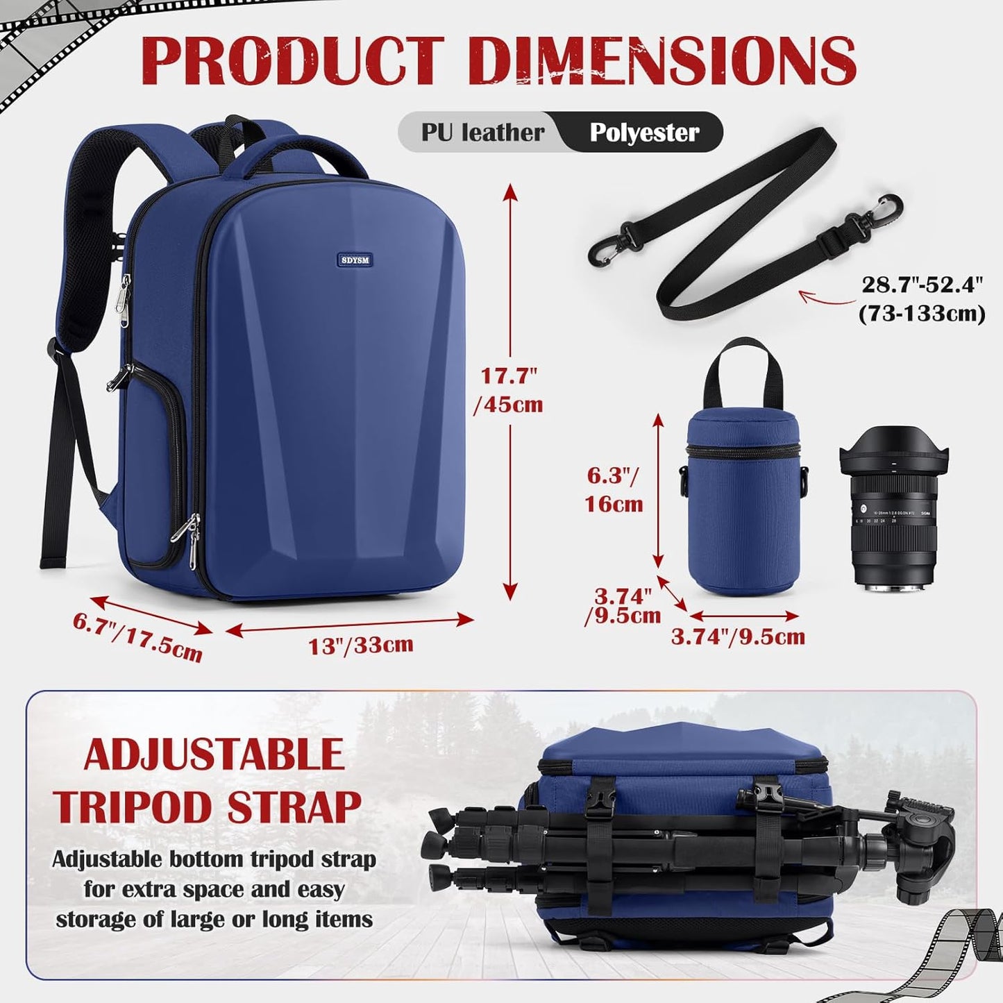 SDYSM Camera Backpack, Large Camera Bag for Photographers Professional DSLR/SLR Mirrorless Camera Case Compatible for Sony Canon Nikon, Blue