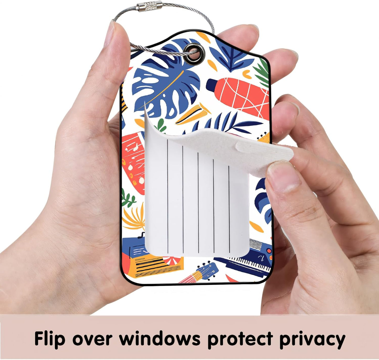 Luggage Tags for Suitcases, 2-Pack PU Leather for Cruise & Travel, Baggage ID Tags with Privacy Cover & Address Card, Durable Metal Ring, Kids Adults Travel Accessories, Tropical Rhythms