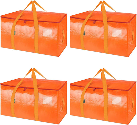 BALEINE 4-Pack Oversized Moving Bags with Reinforced Handles, Heavy-Duty Storage Tote for Clothes, Moving Supplies (Orangel, 4-Pack)