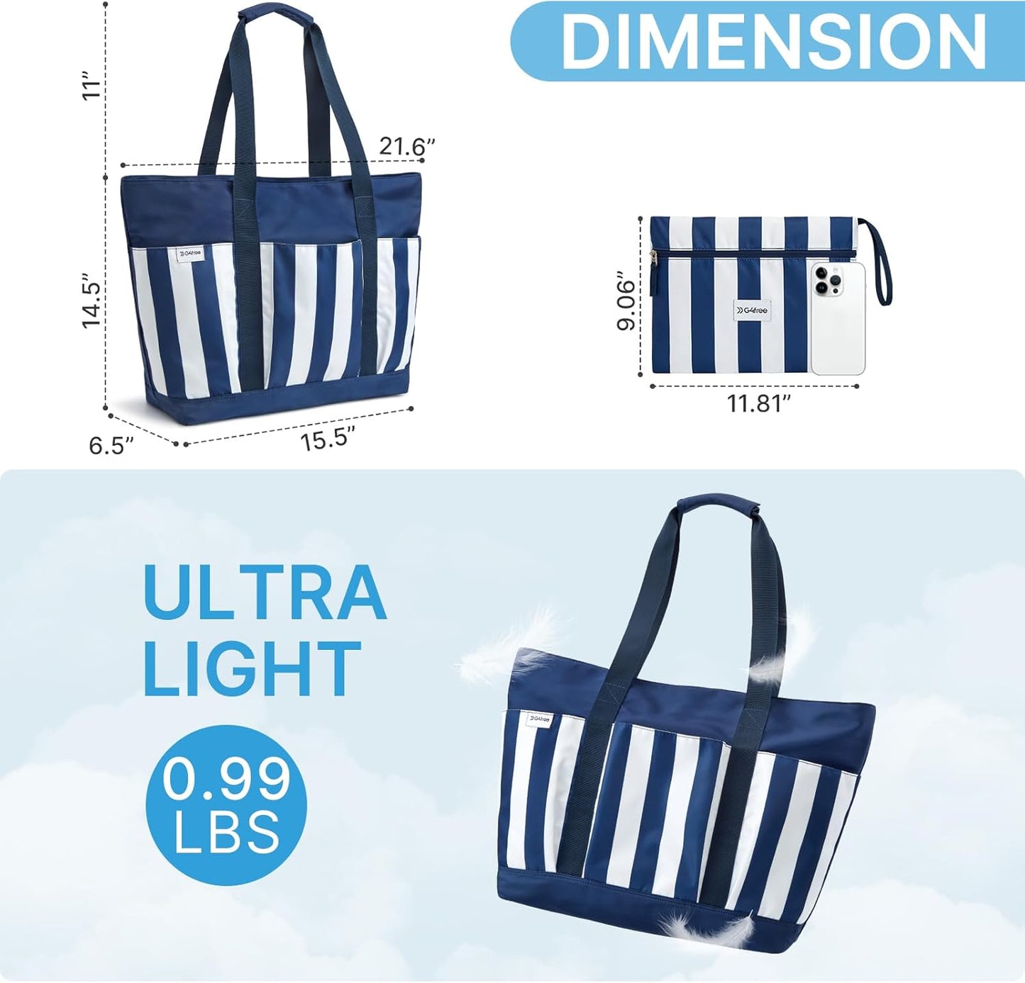 G4Free Beach Bag,Waterproof Beach Tote Pool Bags for Women,Compatible with Stanley Cup,Foldablefor Weekender Travel