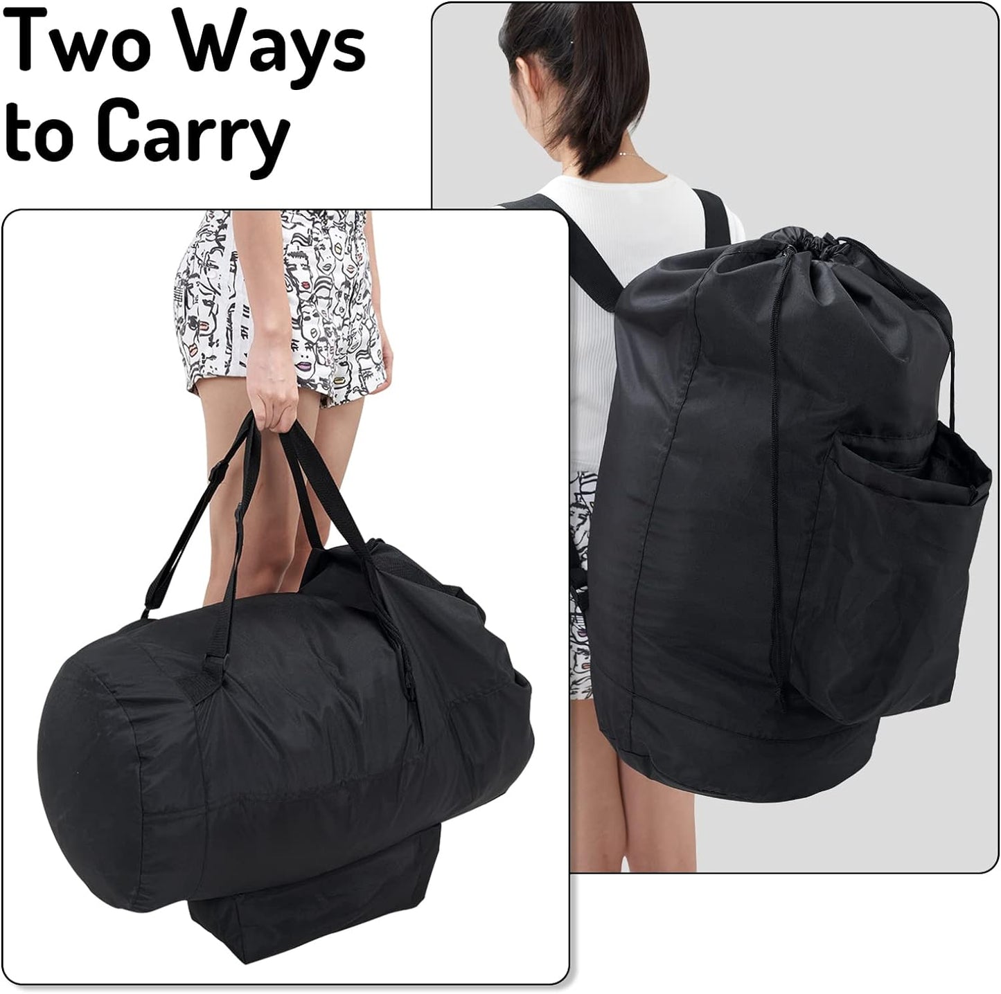 Laundry Backpack Bag, Dirty Clothes Travel Laundry Bag with Shoulder Straps for College Dorm Room (Black)