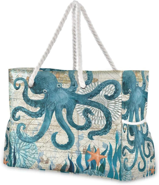 senya Large Beach Bags Totes Canvas Tote Shoulder Bag Soft Wave Water Resistant Bags for Gym Travel Daily Ocean