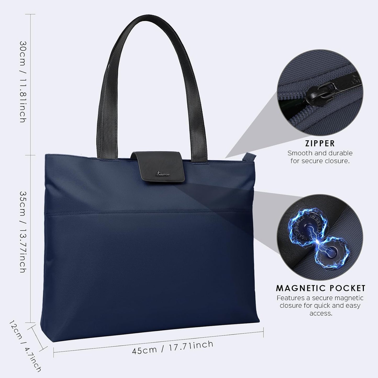 SIMTOP Tote Bag for Women with Magnetic Pocket Water Resistant Polyester 16.2" Laptop Compartment for Travel, Office, Daily