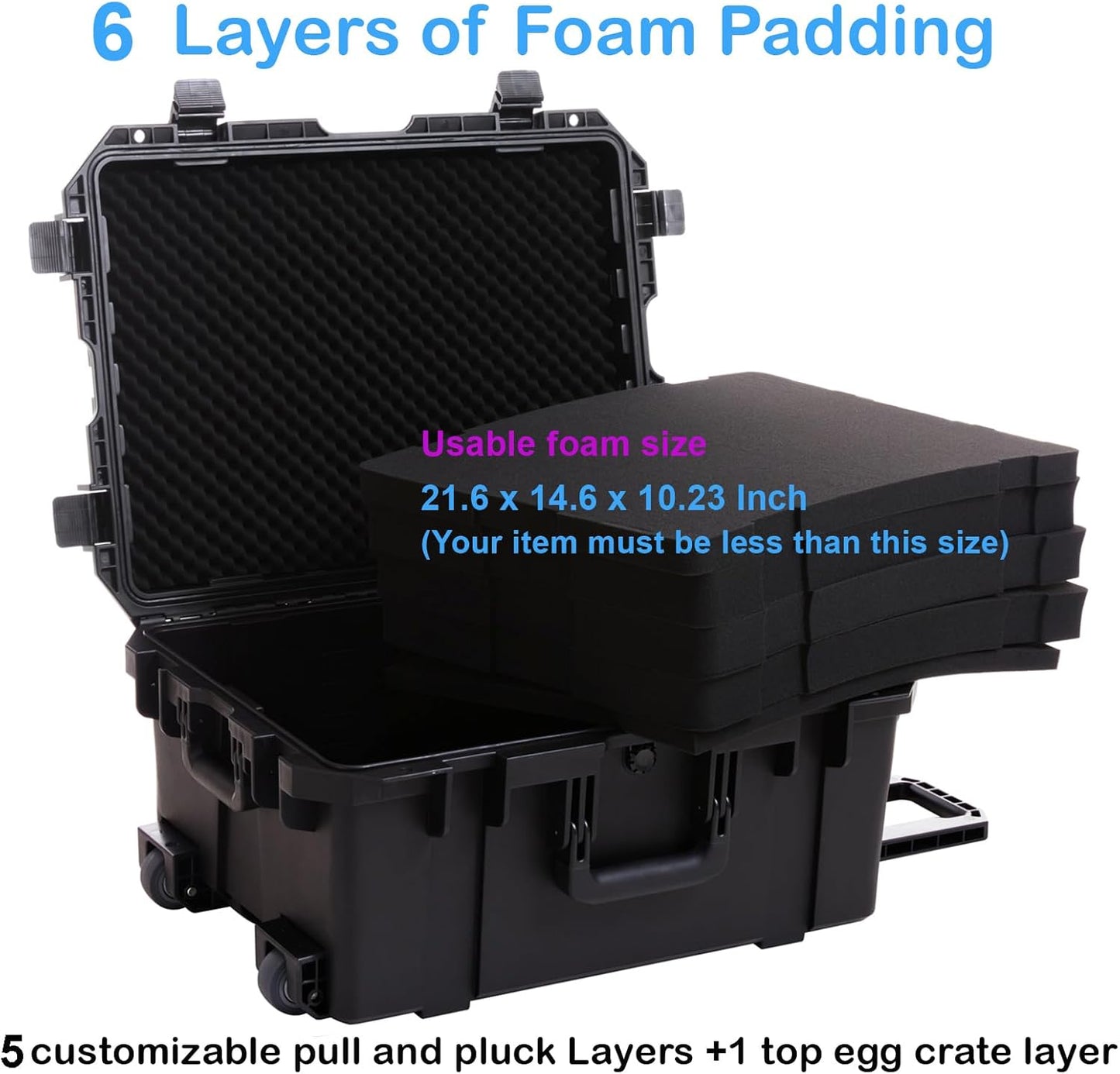 Waterproof Hard Case,27 x 20 x 13 Inch, Equipment Rolling Hard Case with Foam/Wheels/Retractable Handle for camera, Drone,tool, electronics,Shockproof, TSA Friendly, Inner 21.6"X 14.6"X10.2"