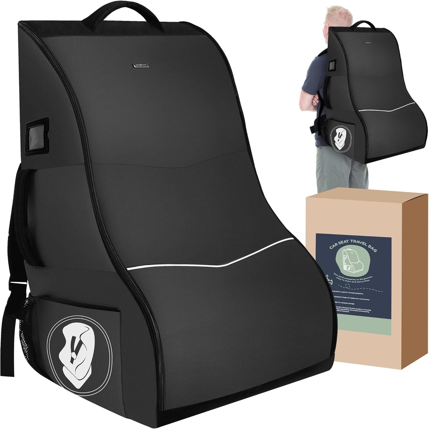 Padded Car Seat Travel Bag for Airplane – Waterproof Heavy Duty Carseat Backpack for Airport – Fits Infant, Convertible & Booster Seats – Airline Approved Travel Car Seat Cover