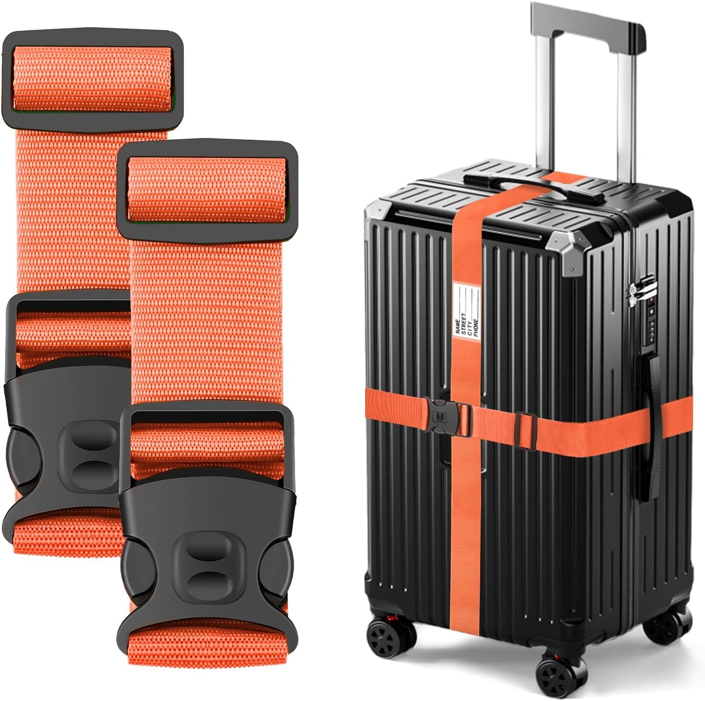 BILIONE Luggage Straps TSA Approved Add a Bag Premium Accessory for Travel Bag Closure (Vivid Orange, 2)
