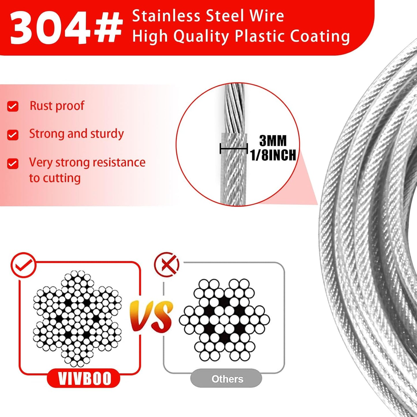 1/8 inch Stainless Steel Security Cable with Hooks 2.6 FT Luggage Lock Security Cable with Loops（10Pack ）