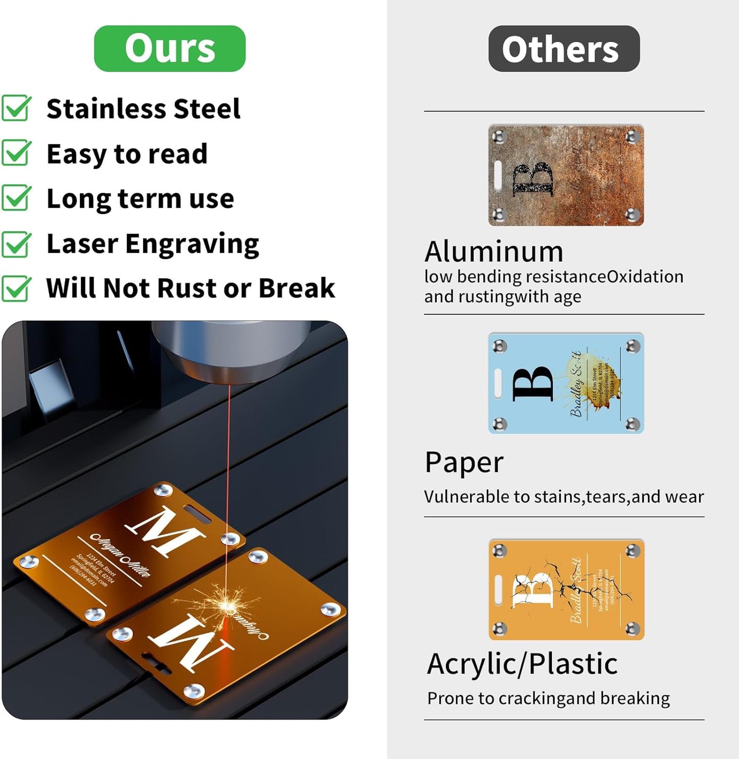 3 Pack Personalized Luggage Tags for Suitcases, Handmade Engraved Stainless Steel Custom Luggage Tags for Cruise Travel with Stainless Loop, Suitcase Identifier Metal Name Baggage Tag