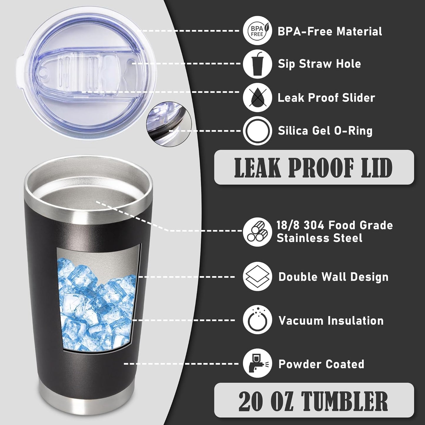 20 oz Tumbler Coffee Tavel Tumblers Bulk with Lid Stainless Steel Double Wall Vacuum Insulated Mug Powder Coated Cups fit Car Cupholder for Hot and Cold - Black, 4Pack