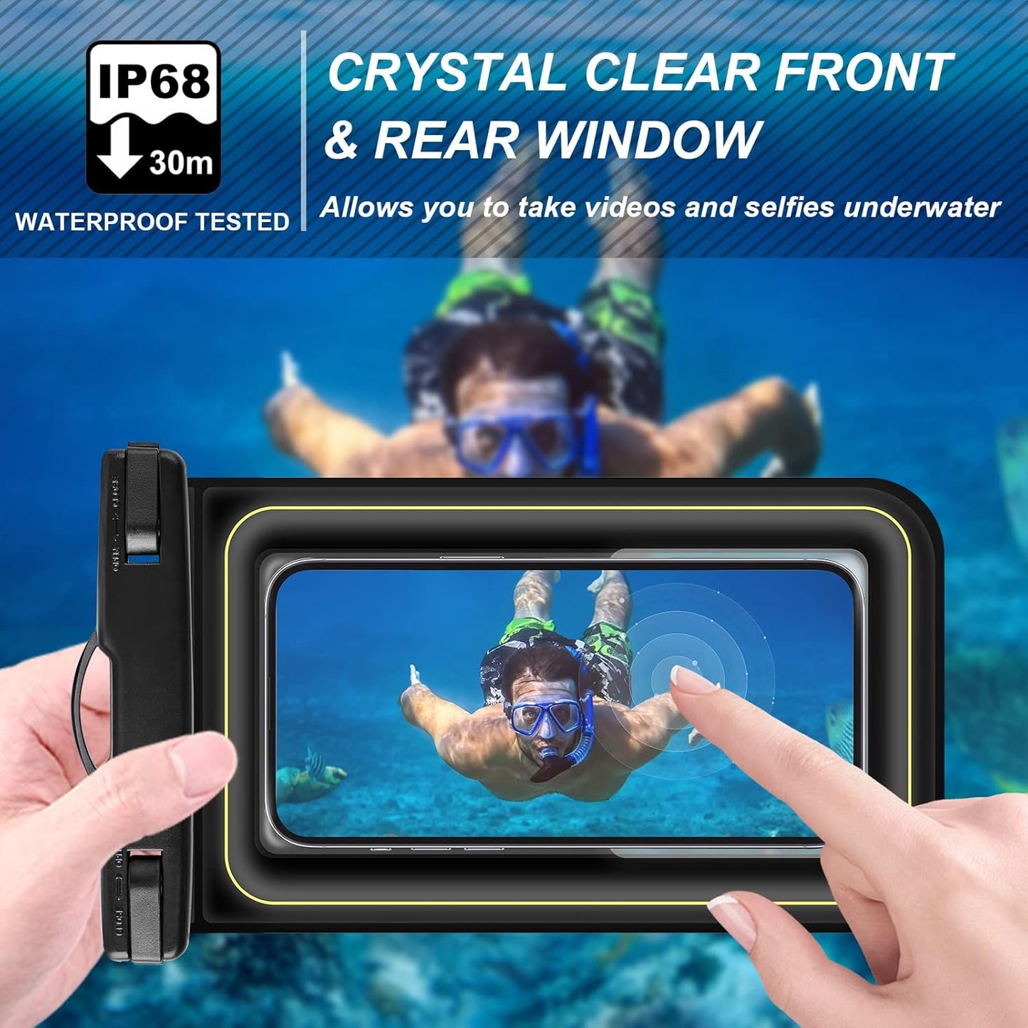 Large Waterproof Phone Pouch Floating, Phone Case Friendly, Up to 7.2'' Cell Phone Dry Bag, IP68 Waterproof Phone Case for iPhone Samsung Galaxy Google, Black