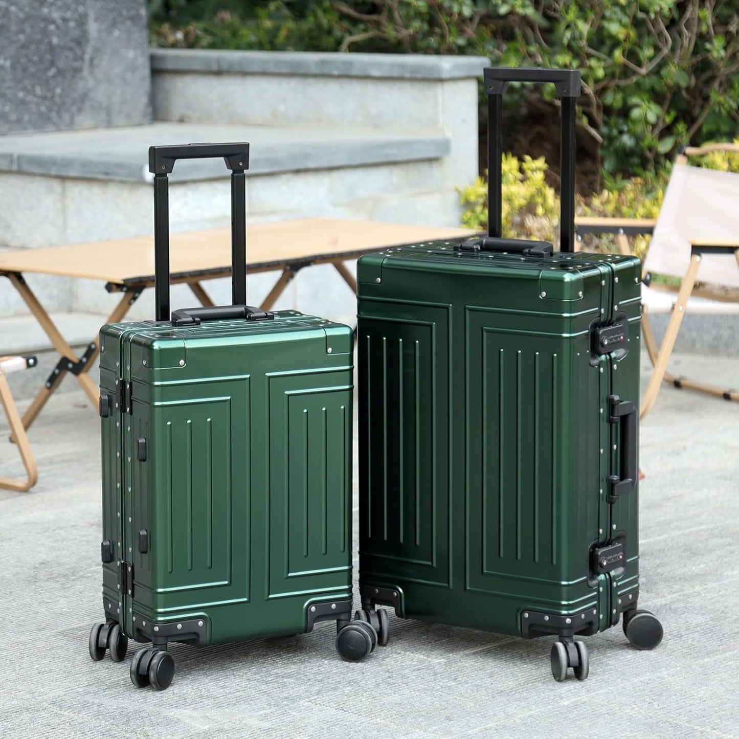 All Aluminum 20/28 Luggage Set，Cut from Whole Aluminum Sheet，22x14x9 Airline Approved ，（3rd Generation，Premium Metal zipperless suitcase ） (green, 20+28inch)