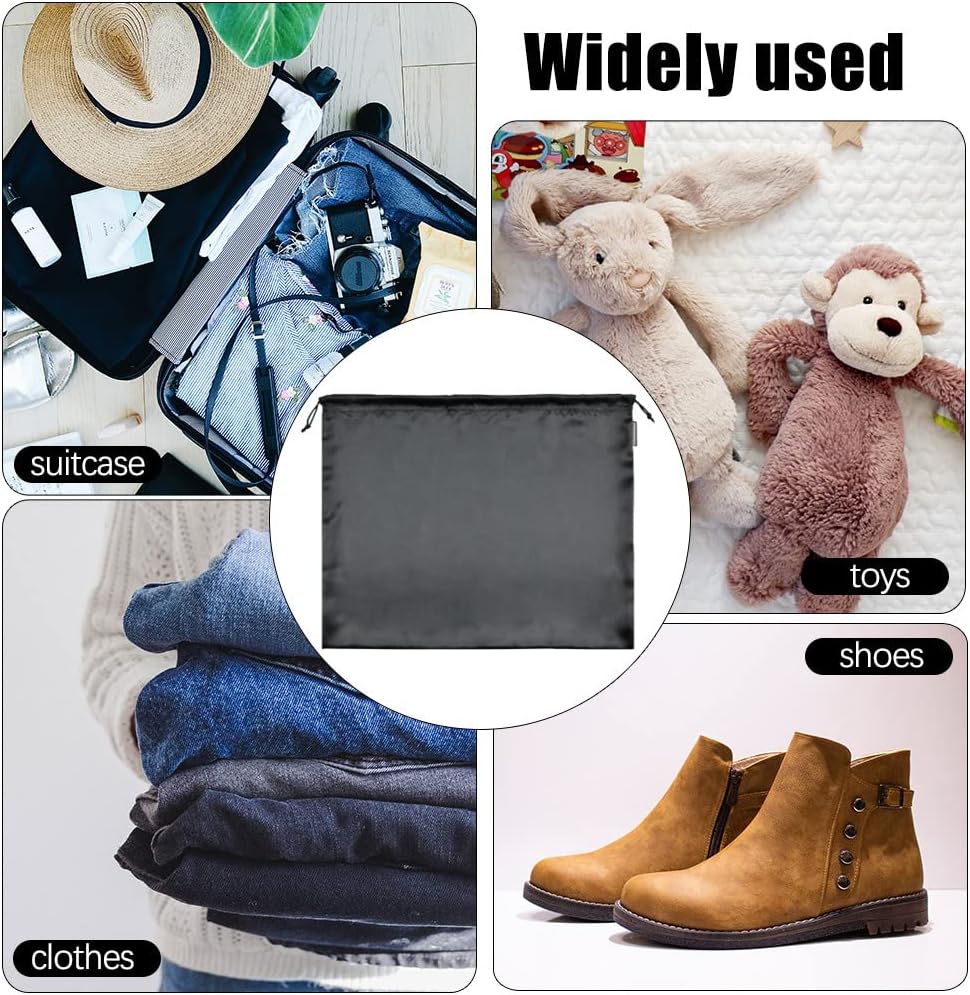 6 Pack Dust Bags for Handbags Silk Dust Cover Bag for Handbags Purses Shoes Boots, Silk Dustproof Drawstring Bag Travel Storage Pouch (Black, 23.6 × 19.6 in)