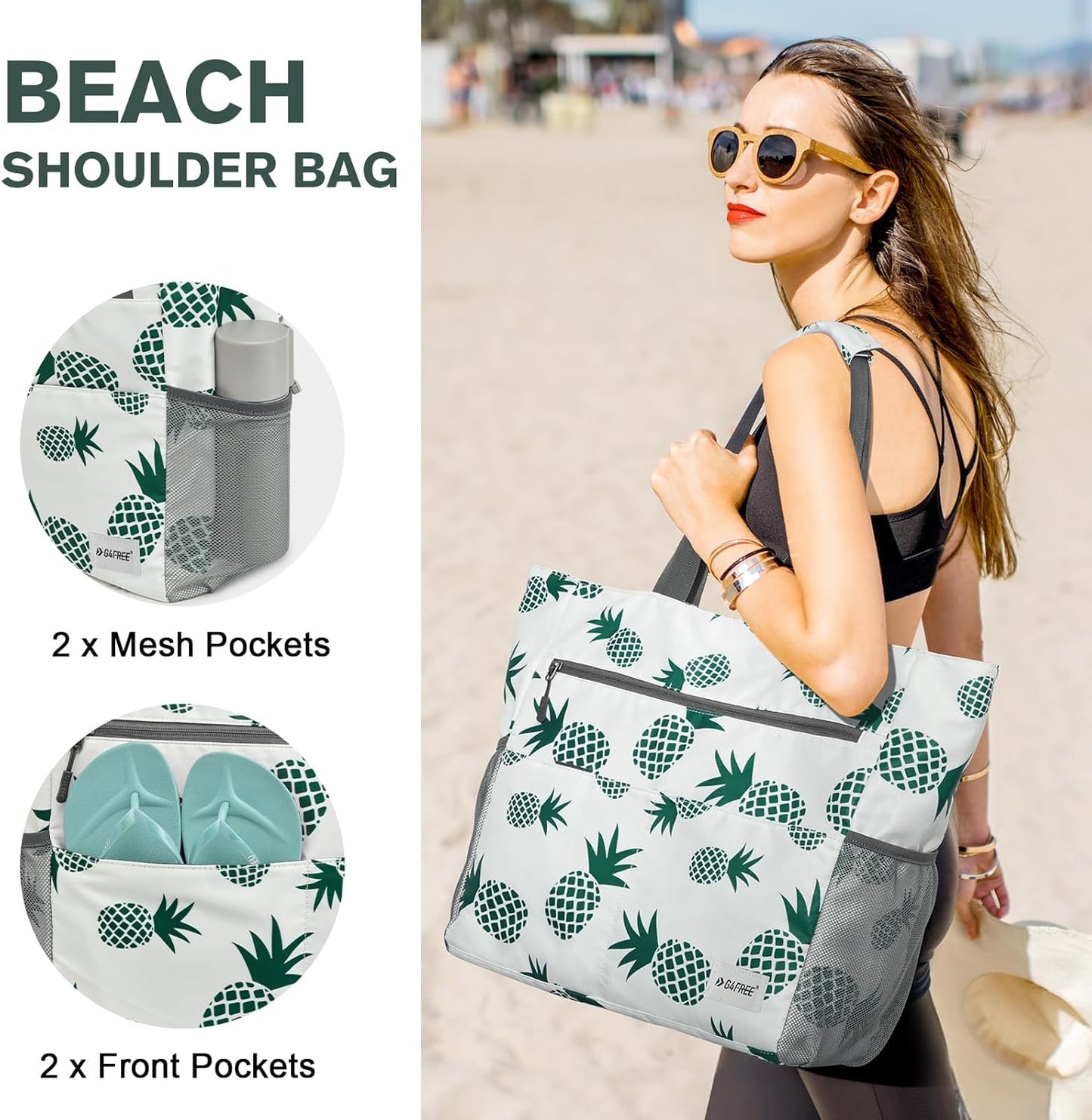 G4Free Beach Bag, Waterproof Sandproof Beach Tote Bag, Large Capacity Foldable for Women
