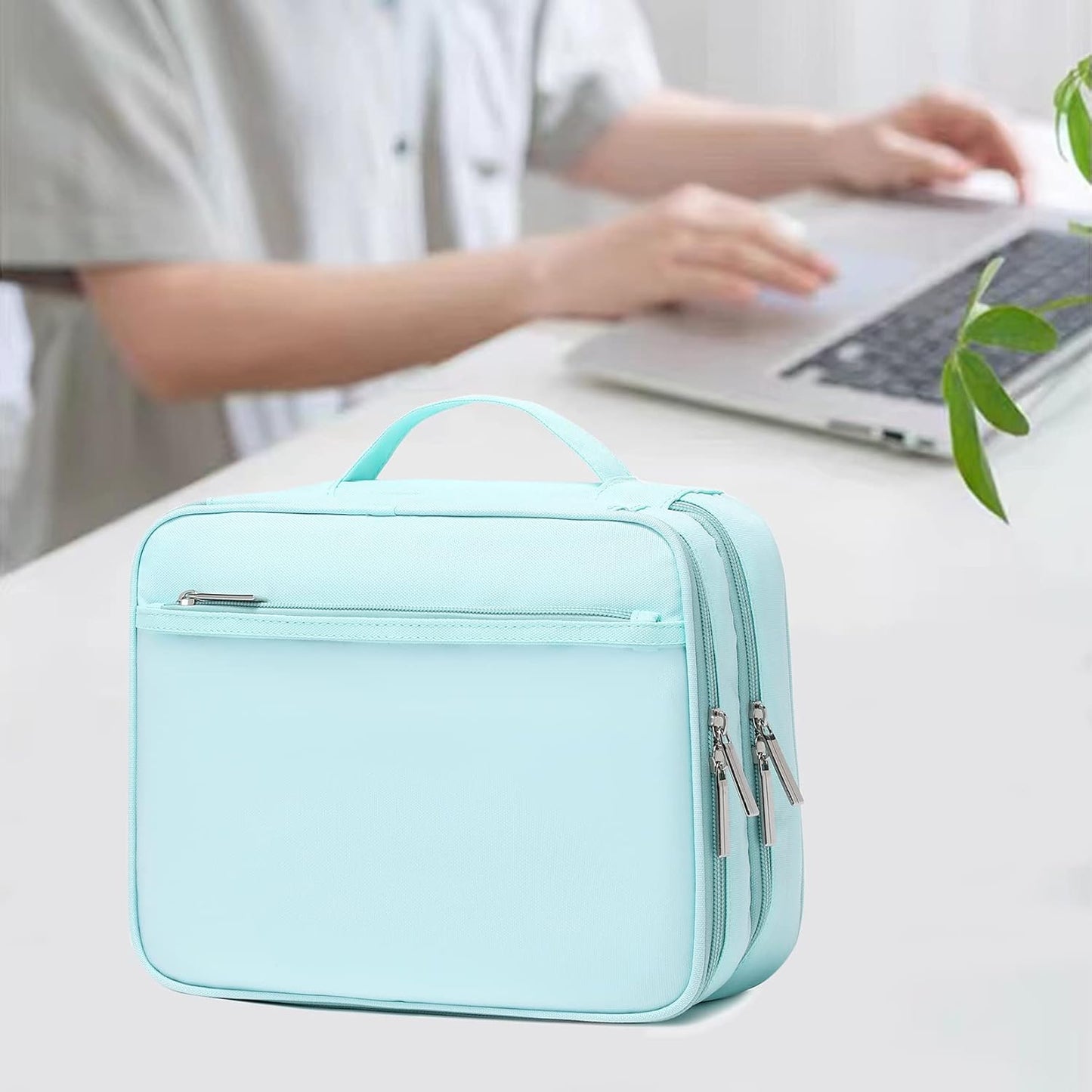 mygreen Travel Electronics Organizer, Waterproof Cable Organizer Bag for Electronic Accessories Triple Layer Large Shockproof Cable Storage Bag for Cord, Hard Disk, Power Bank, Tablet Aqua Sky