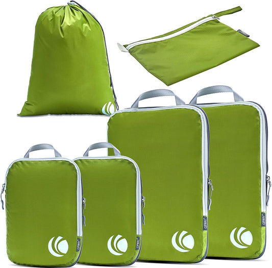 Cipway Compression Packing Cubes Set, Ultralight Expandable Travel Packing Organizers for Carry on Luggage (Green 6pcs)