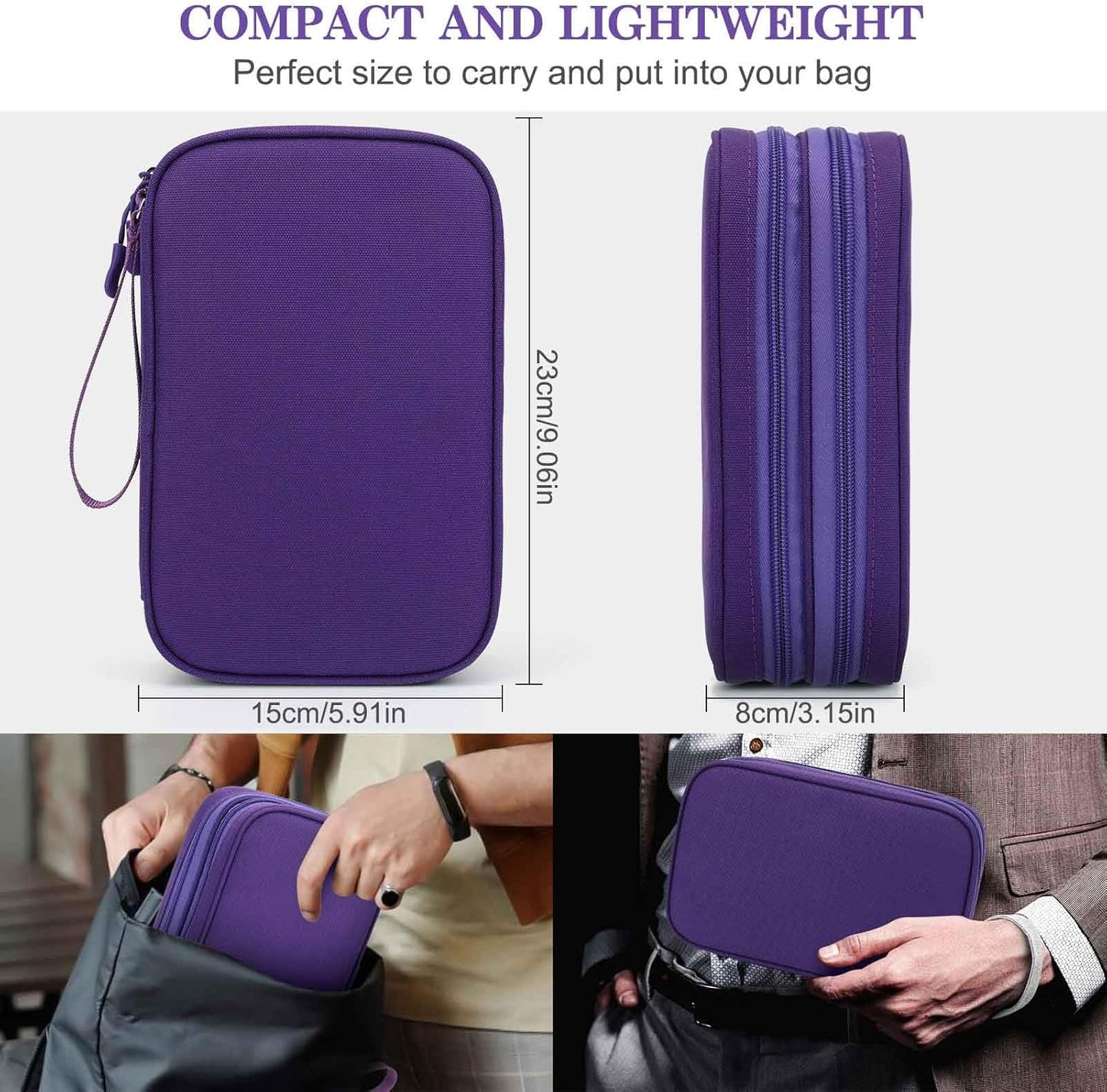 FYY Electronic Organizer, Large Travel Cable Organizer Bag Pouch Electronic Accessories Carry Case Portable Waterproof Double Layers All-in-One Storage Bag for Cable, Cord, Charger, Purple
