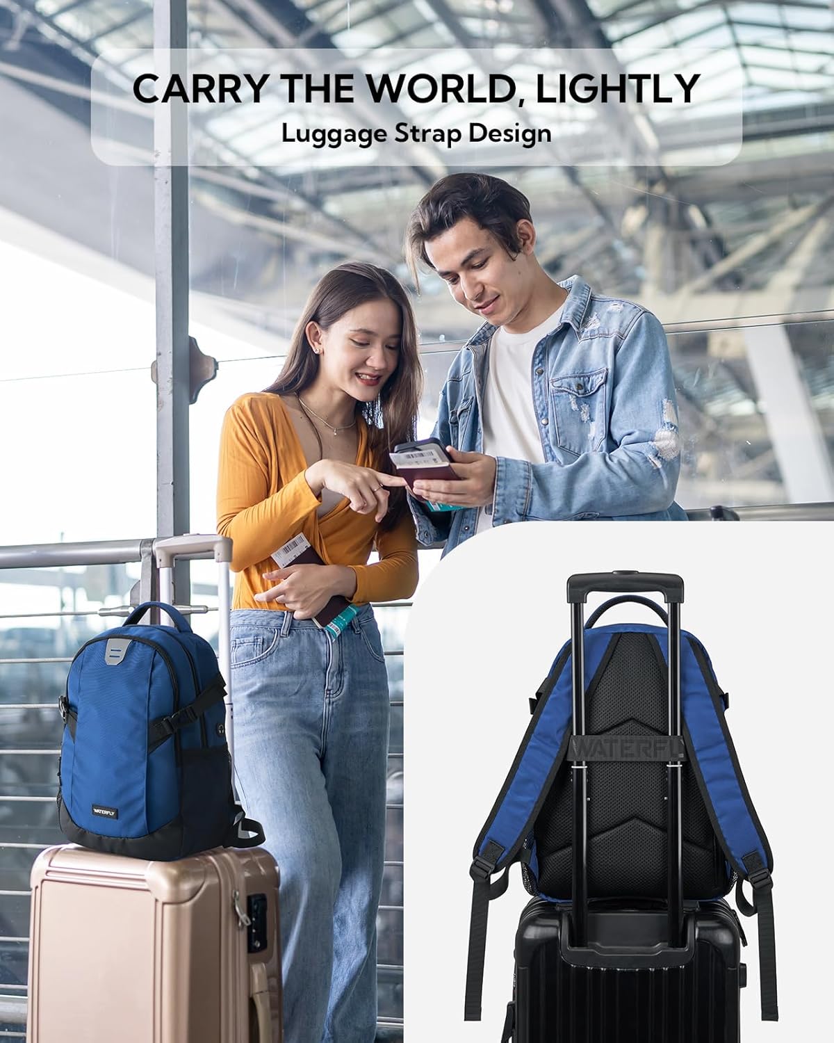 WATERFLY Small Casual Travel Backpack: 20L for Men Women Work Commuter Everyday EDC Daypack Hiking Gym Sport Workout Blue
