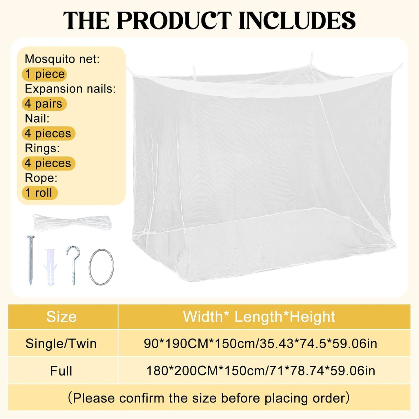 4 Corners Mosquito Net for Mosquiteros para Camas Bed Canopies Netting Bed Drapes Rectangular Mosquito Mesh for Camping Home Outdoor Travel(White,L75 X W35.5 X H59 Inch,No-Opening)