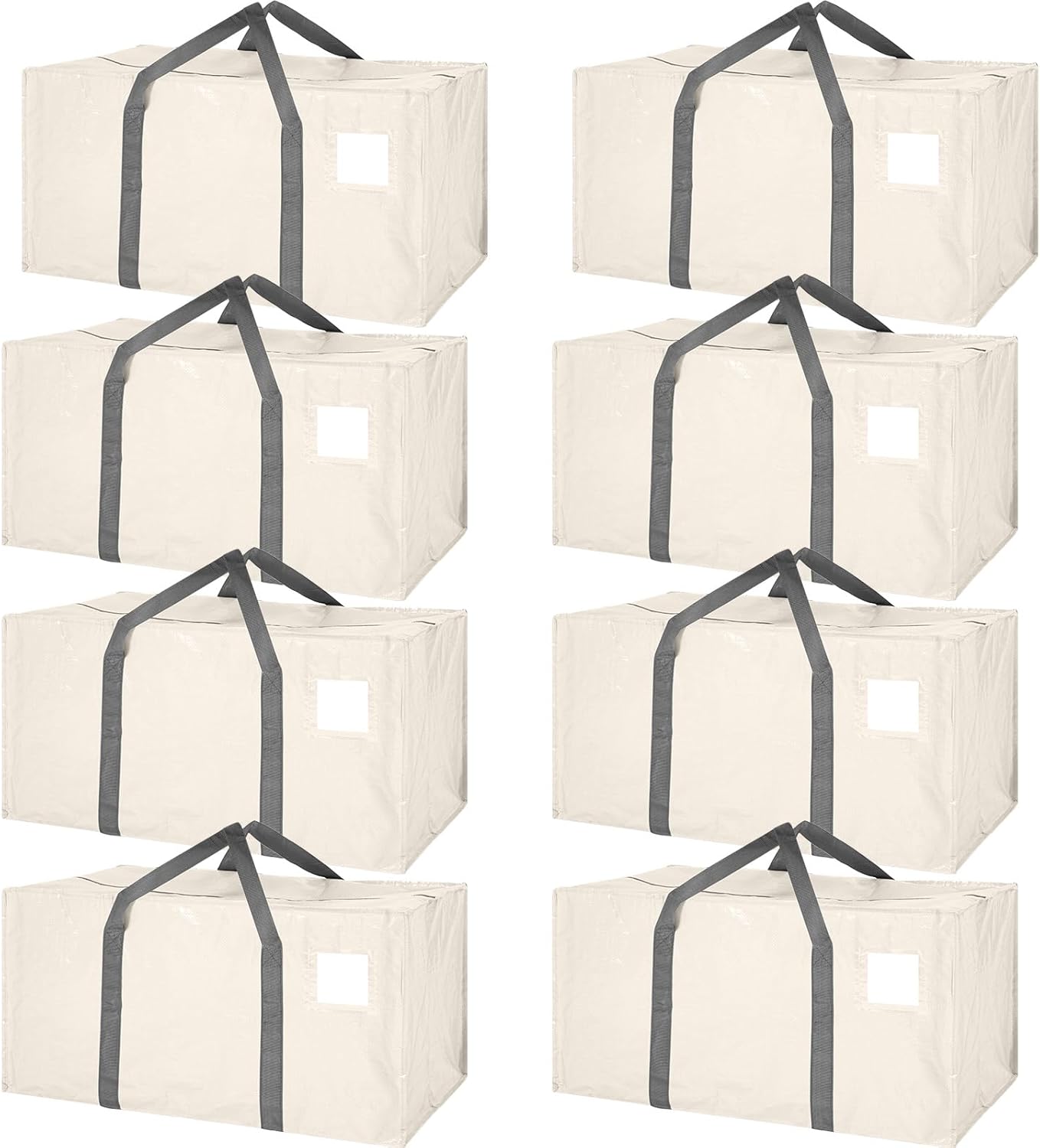 8 Pack Extra Large Moving Bags Heavy Duty Packing Bags with Extra Long Handles and Zippers Storage Totes for College Students Room Dorm Essentials Packing Supplies(Beige)