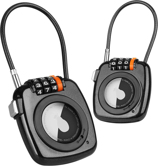 Compatible with Apple AirTag Secure Lock with Wire Cable, 3-Digit Combination Luggage Locks, Alloy Body Ultra Durable Anti-Lost Protective Case for Luggage, Bags, Suitcase, and Backpacks (BLACK)