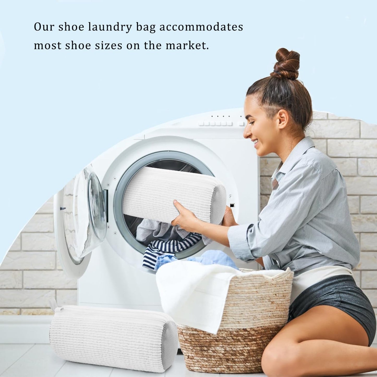 Shoe Laundry Bags for Washing Machine, 2 Pcs Shoe Washing Bag, Laundry Shoe Bag for Washer and Dryer, Reusable Shoe Washing Bags Shoe Washing Machine Bag (White-2Pcs)