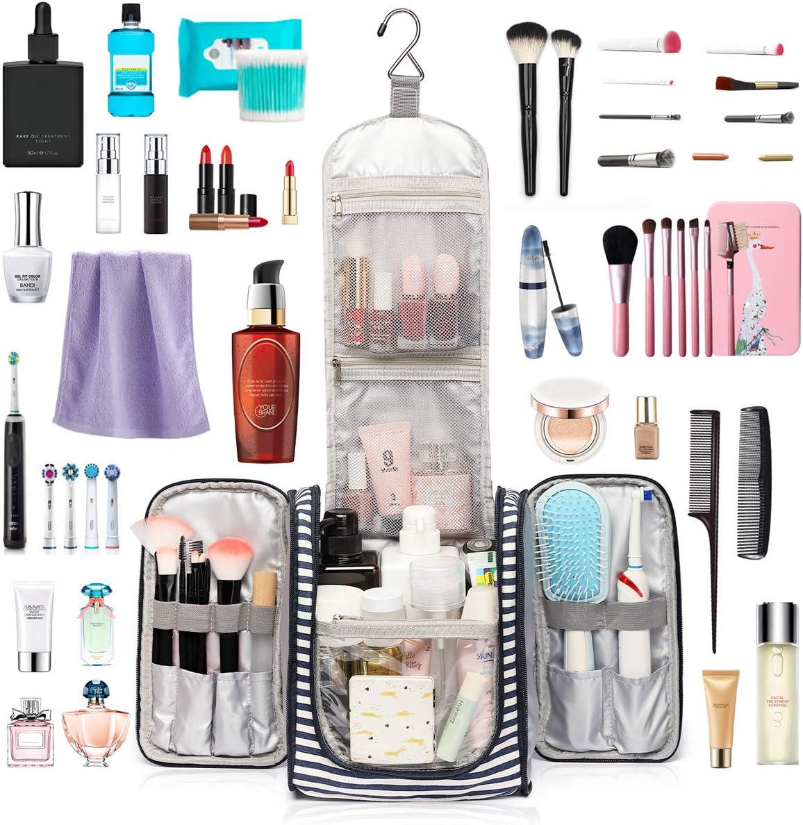 Hanging Travel Toiletry Bag,Large Capacity Cosmetic Travel Toiletry Organizer for Women with 4 Compartments & 1 Sturdy Hook,Perfect for Travel/Daily Use/Christmas