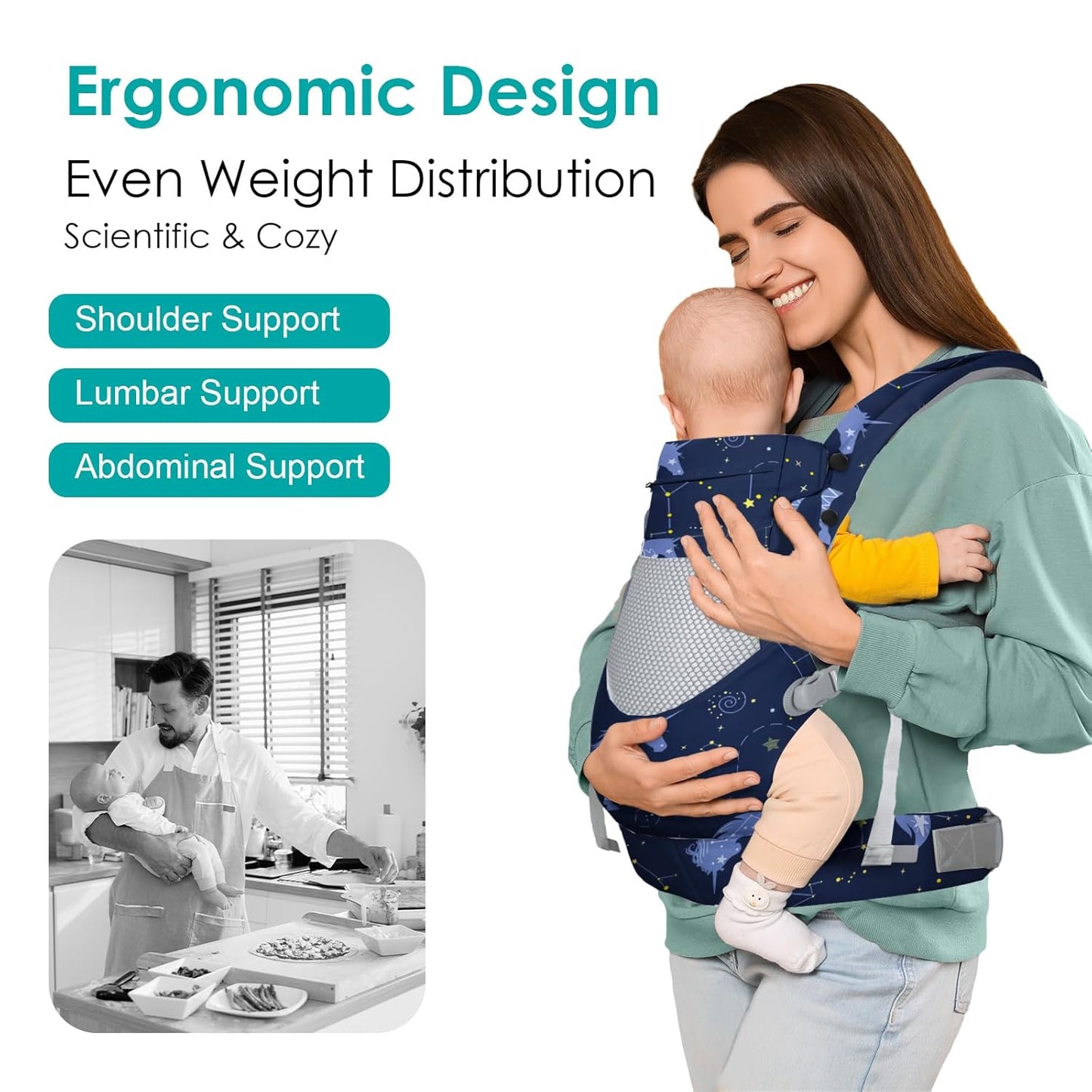 Unicorn Newborn Baby Front Carrier Backpack, Toddler Baby Body Carrier, 7-66 Lbs Ergonomic Design, Lumbar Support, Lightweight