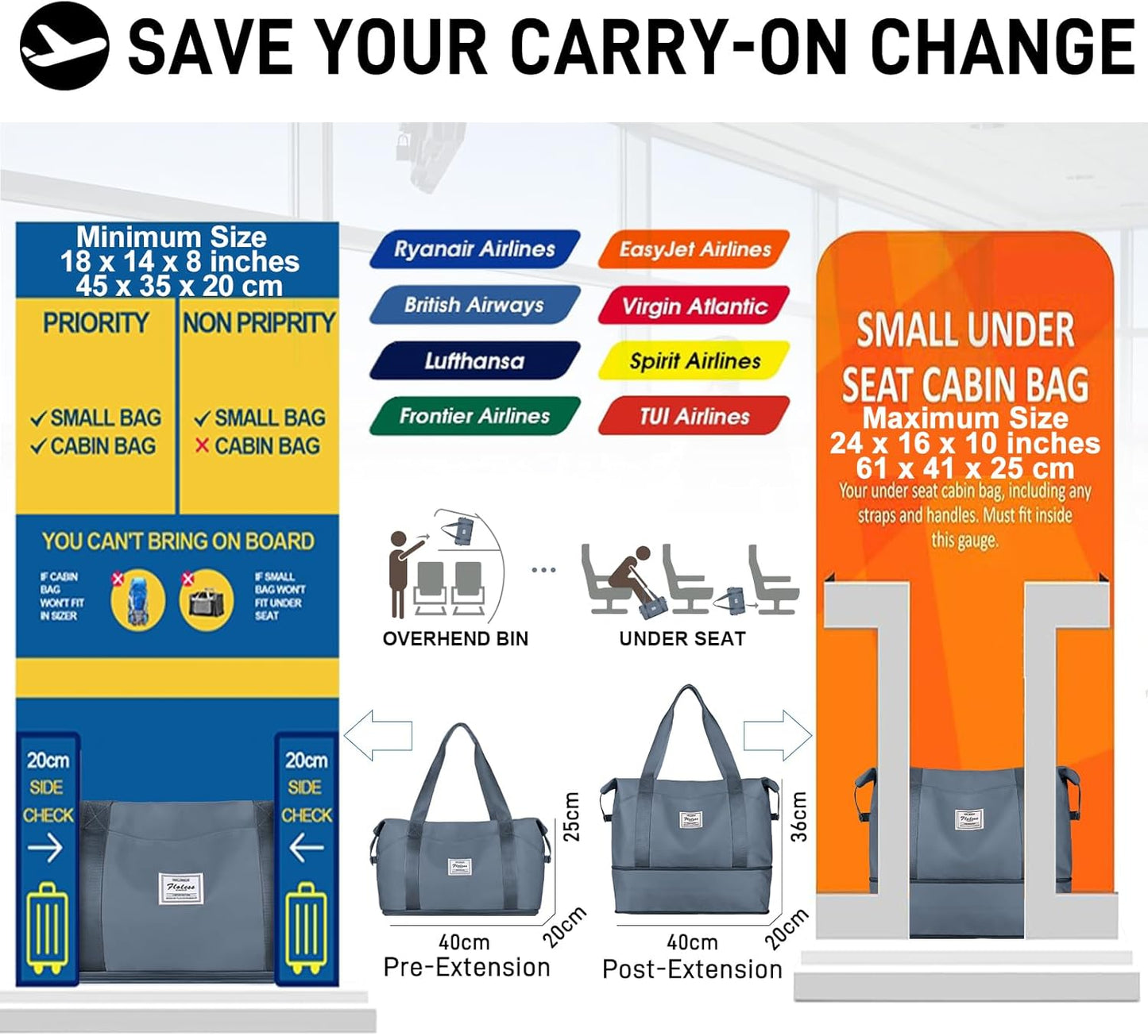 Travel Duffel Bag, Sports Tote Gym Bag, Shoulder Weekender Overnight Bag for Women