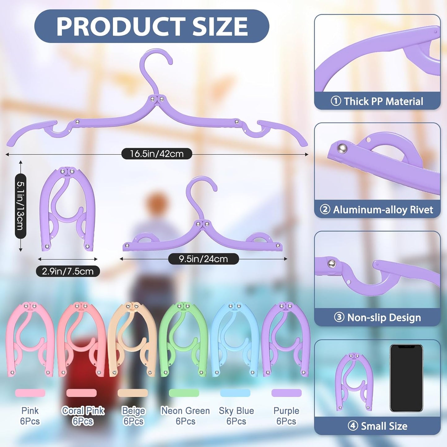 36 Pcs Travel Hangers Portable Foldable Travel Hanger Organizer, Plastic Cruise Ship Essentials Clothes Folding Hangers for Camping Flying RV Europe Vacation Essentials Suitcase, Brilliant Multi