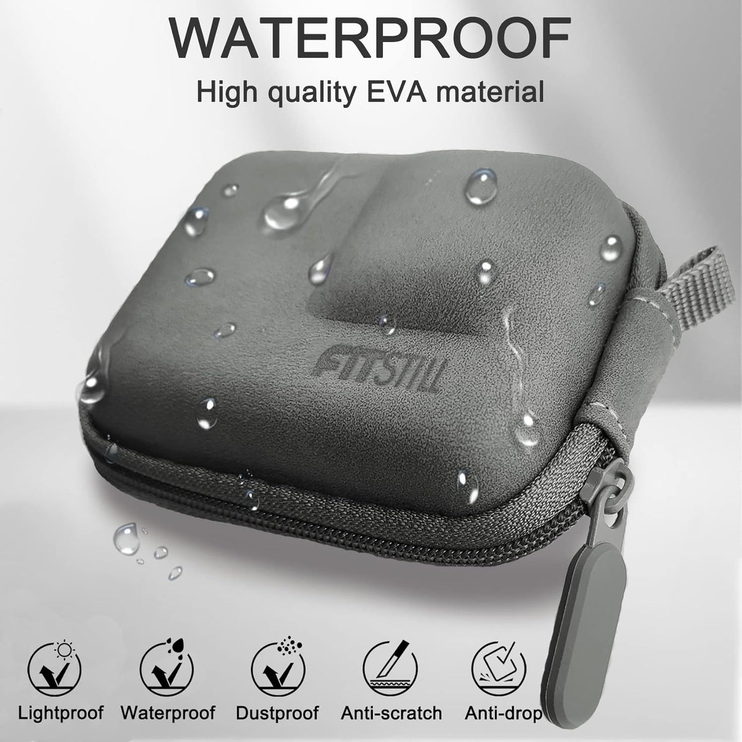 FiTSTILL Grey PU Mini Carrying Case for Go Pro Hero 12/11/10/9/8/7/(2018)/6/5 Black,Hard Shell Travel Storage Case for DJI Osmo Action,AKASO,Campark,YI Action Camera and More