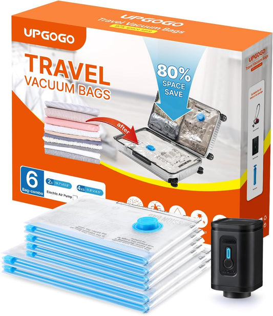 Travel Vacuum Bags Combo 6 Pack - Space Saver Vacuum Storage Bags for Clothing and Luggage