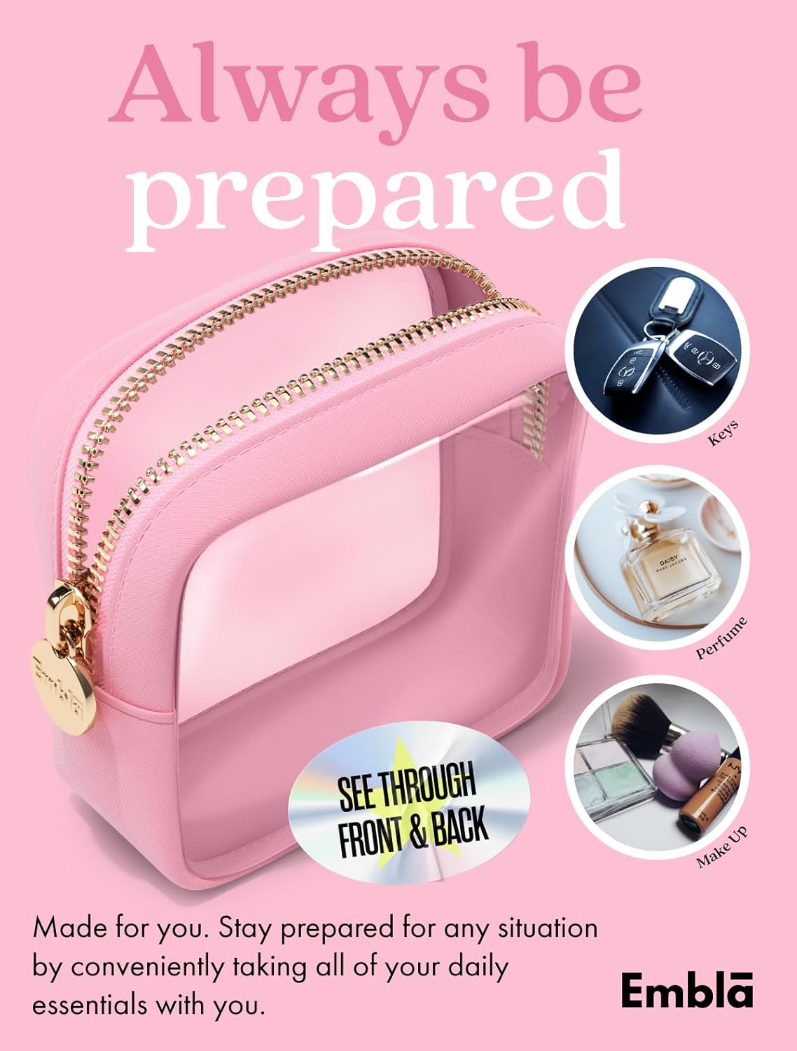 Clear Makeup Bag Zipper Pouch, Transparent Cosmetic Case Organizer, TSA Approved Travel Toiletry Case, Travel Accessories Essentials Makeup Tote for Women, Mini Cute Make up Bag for Purse - Flamingo