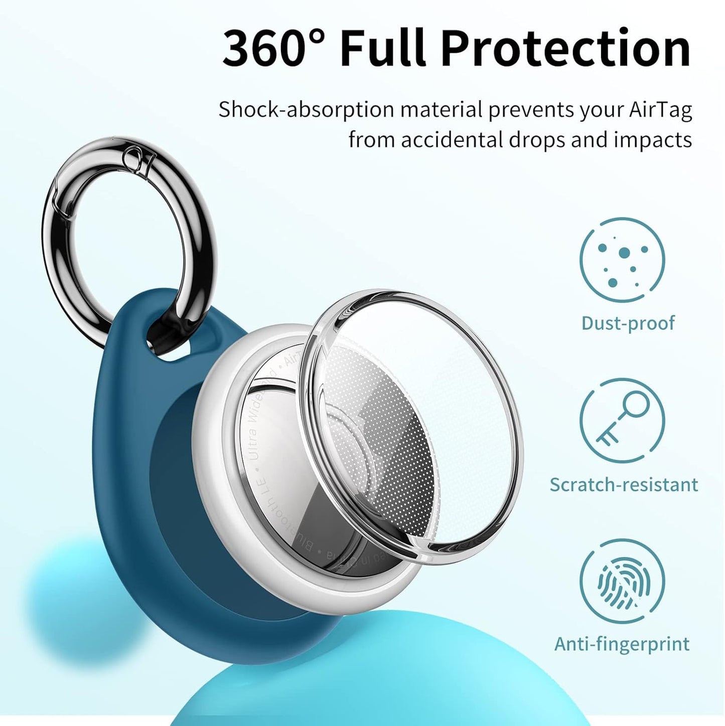 UNBREAKcable Holder for Apple AirTag - 4 Pack [Fit Tightly Design] [Easy to Install] [Hold Air Tag Securely] Waterproof TPU Shell Protective Case with All Metal Keychain Key Ring Clip (Brown&Blue)