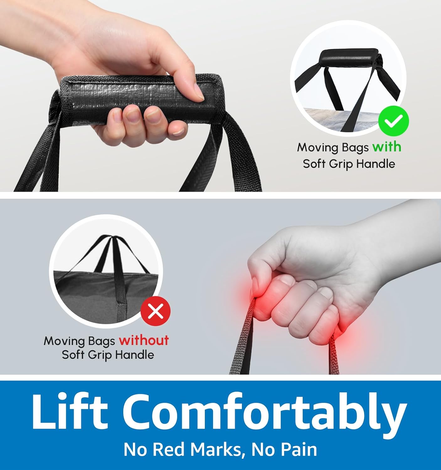 6 Pack Heavy Duty Moving Bags with Padded Wrap Around Handles-Strengthened Zipper Extra Large Storage Totes for Dorm College Clothes Clear