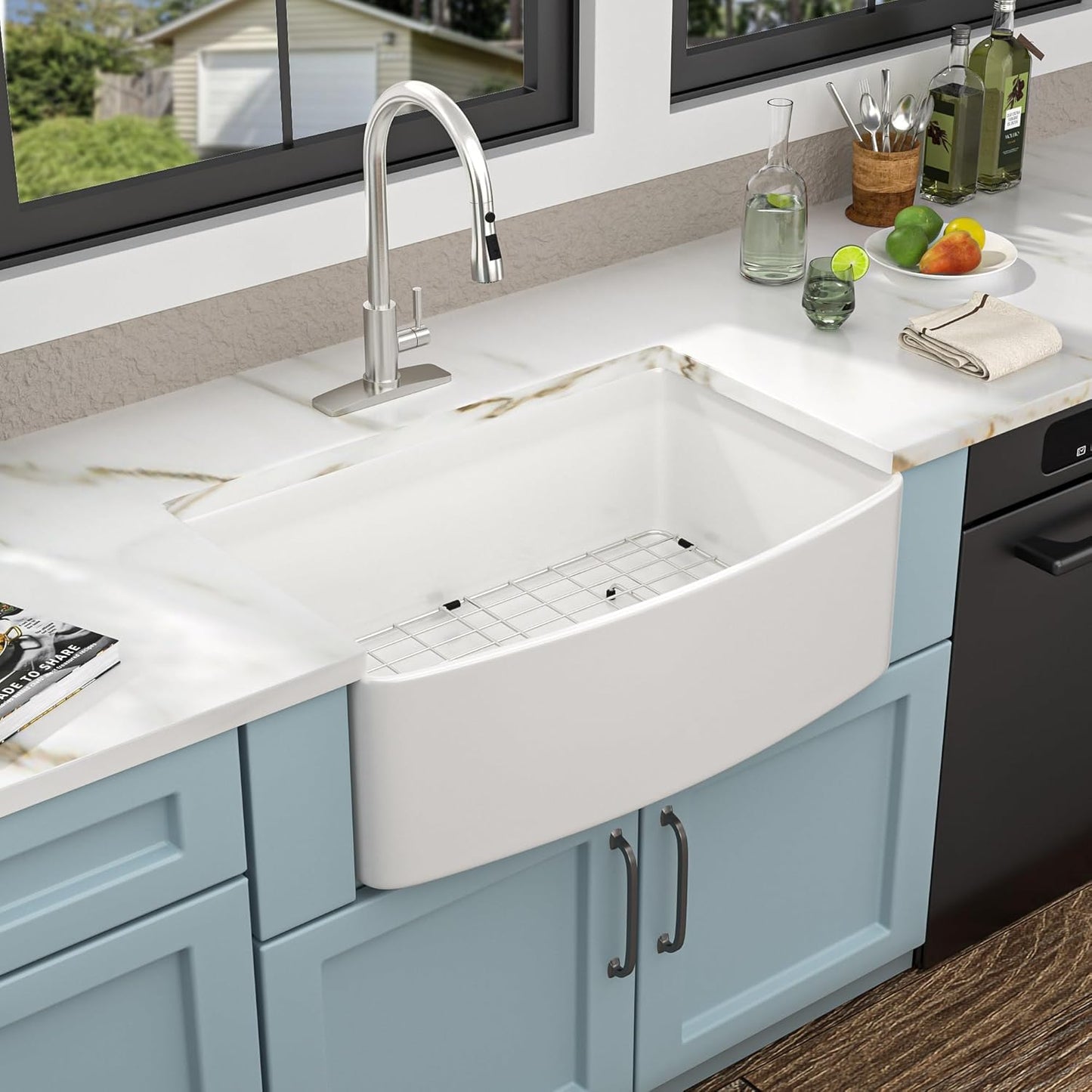 30 White Farm Sink - Fulorni 30"x19" Farmhouse Kitchen Sink Curved Apron Front Ceramic Porcelain Fireclay Single Bowl Farmer Style Basin