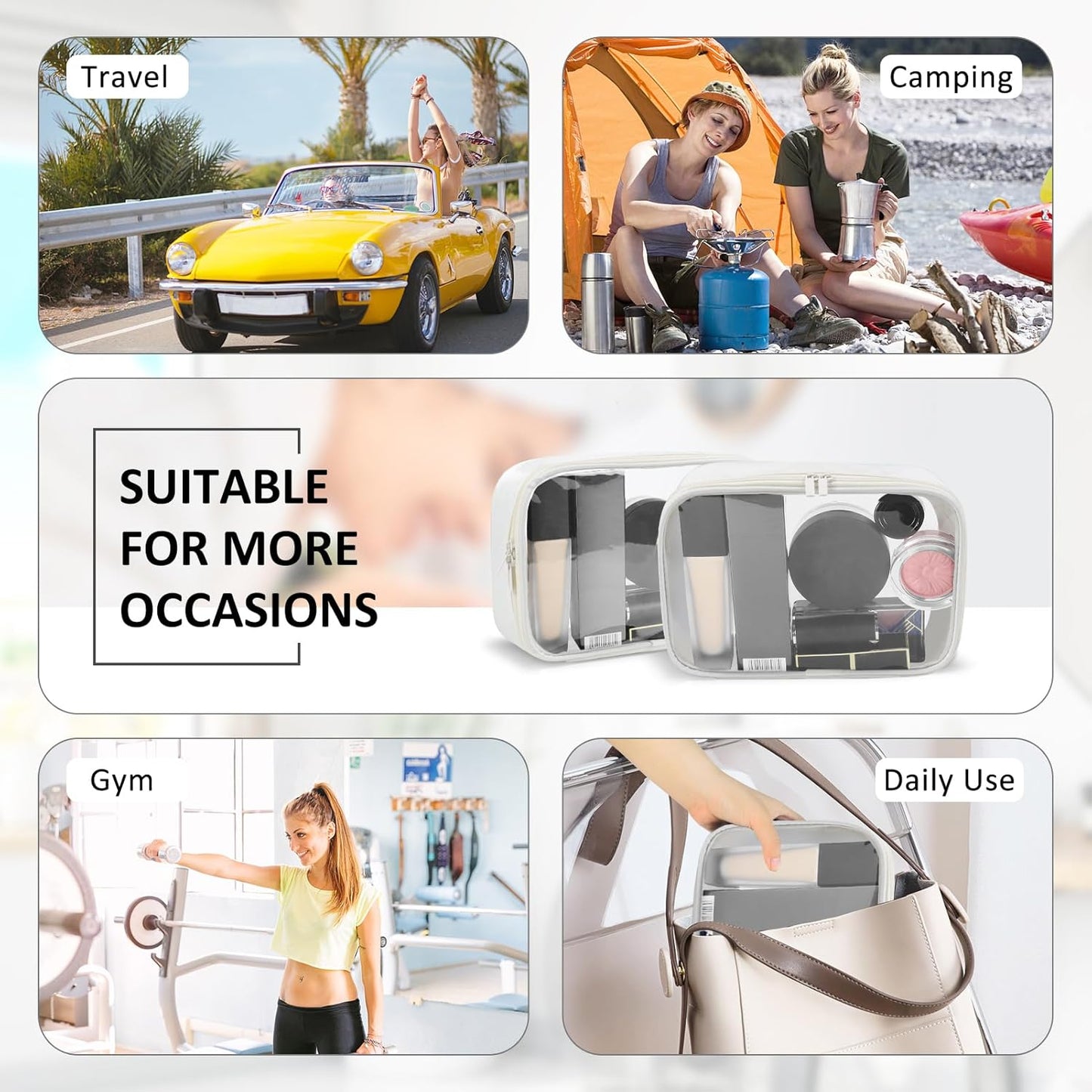 Moyad TSA Approved Clear Toiletry Bag, 2 Pack Quart Size 3-1-1 Liquids Pouch for Travel, Transparent Makeup & Cosmetic Organizer for Women Men, Beige