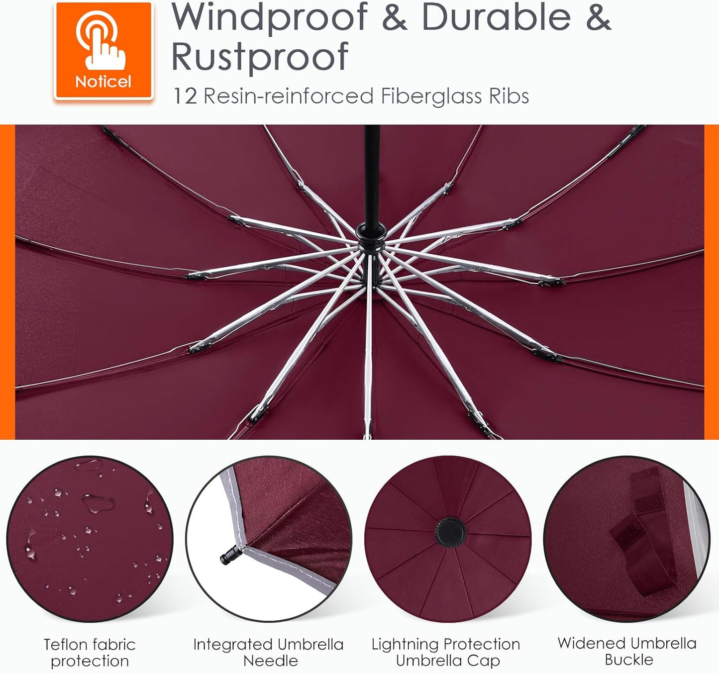 Bodyguard Inverted Umbrella - Large Windproof for Rain & Sun, Compact Reverse With Reflective Stripe, Teflon-Coated for Women Men, Travel Folding With Cover Bag